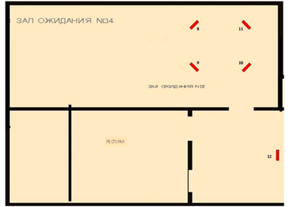 Схема расположения мониторов на Ярославском вокзале - 2 этаж